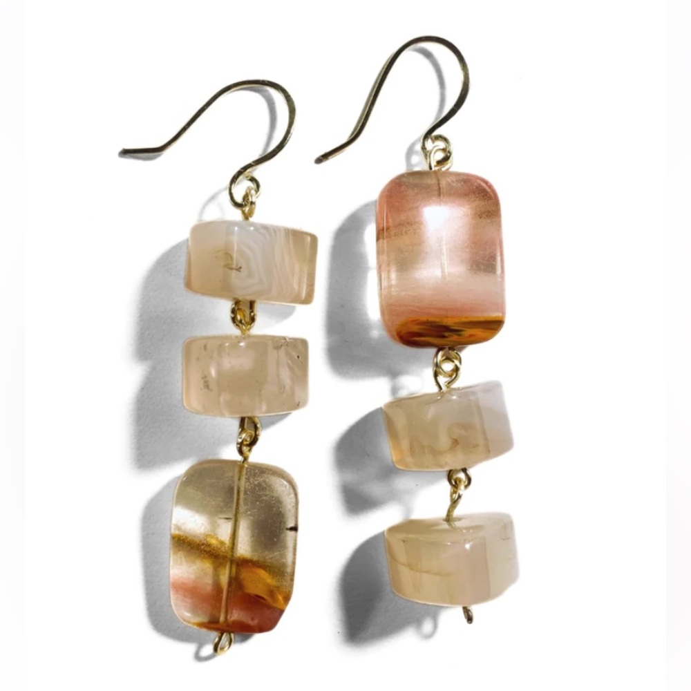 Handmade Artisan Asymmetrical Vintage Bead Dangle Earrings Minimalist Boho